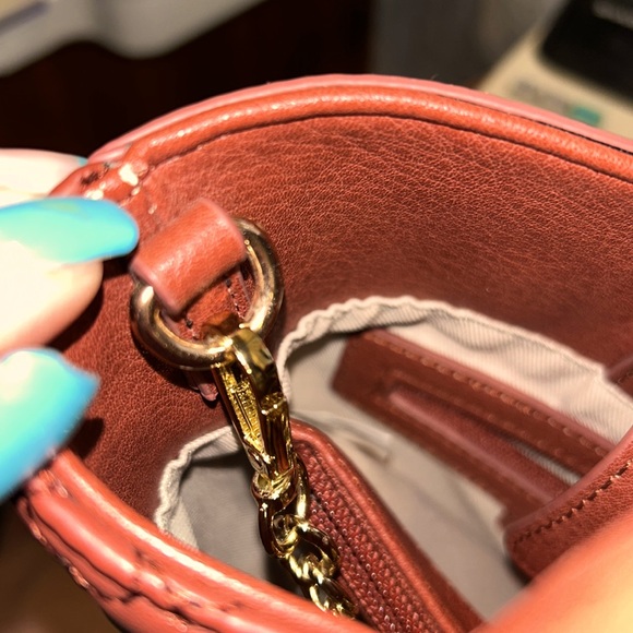 Item sold**LAUREN CONRAD FAUX LEATHER BURGUNDY W GOLD CHAIN FLOWER ELEGANT CROSS - Picture 13 of 13